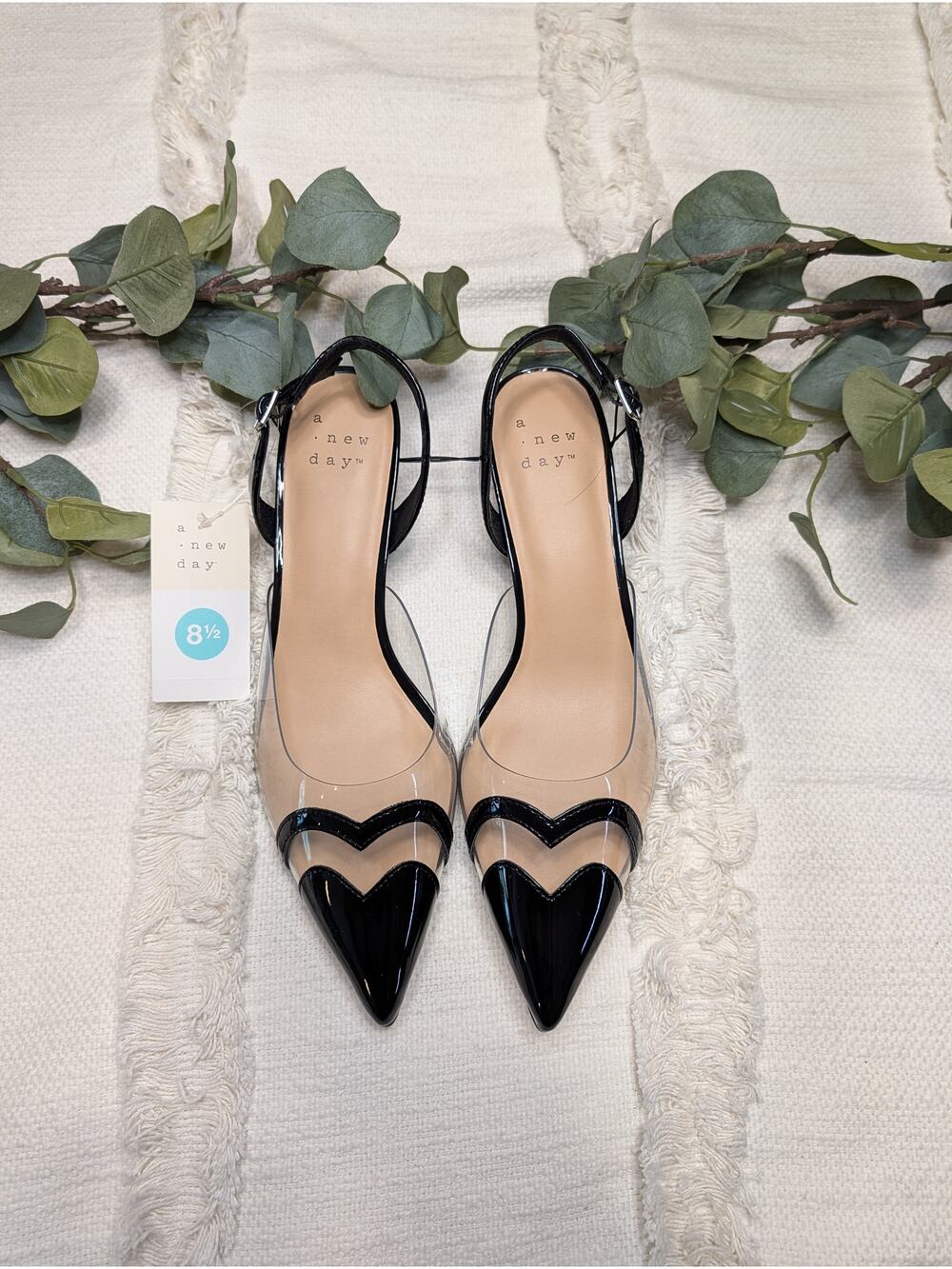 A New Day Women's Eleanor Heart Slingback Heels in Black
